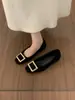 Zapatos Mary Jane de Gamuza con Hebilla Cuadrada de Metal Estilo Coreano 2025 Nuevo Estilo con Falda Calzado Suave para Noche y Uso Diario para Mujer