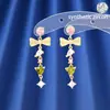 Brincos Novos com Micro-Incrustação de Diamantes Coloridos e Laço Contrastante com Franjas para Mulheres, Moda Estilo Coreano e Japonês, Acessórios de Orelha Doces e Fofos Dopamina