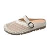 Chinelos Meia-Calça com Biqueira Reta para Uso Externo de Verão Feminino 2025 Novo Estilo Slip-On com Malha de Saia Flats Sandálias Pescador