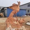 Escultura de Fênix Esculpida em Pedra Vermelha do Pôr do Sol, Escultura Dan Feng Zhao Yang, Escultura em Pedra de Paisagem de Flores e Pássaros Auspiciosos para Pátio, Produto em Estoque do Fabricante