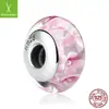 Joyería Popular Estilo Coreano Plata de Ley 925 Cuentas de Vidrio Flor Rosa Vidrio Agujero Grande Cuentas para Pulsera en Stock Scz008