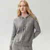 Nuevo suéter con capucha de cachemir estilo perezoso para mujer con tapeta acanalada de media botonadura, capa base adelgazante de punto de lana