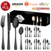 Amazon transfronterizo traje de vajilla de acero inoxidable 1010 hotel titanio plateado cuchillo de bistec occidental, tenedor, cuchara, cucharadita juego de 24 piezas