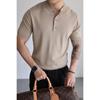 Camisa de Punto de Manga Corta con Cuello Henley para Hombre, Corte Ajustado, Camiseta Transpirable de Seda de Hielo para Verano, Camisa de Punto Trendy de Comercio Exterior al por Mayor Transfronterizo