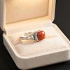 Anillo de Ágata Roja Estilo Retro Diseño Nicho Elegante Moda para Mujer Plateado Diamante Hoja de Bambú Bambú Anillo de Dedo Índice Venta al por Mayor