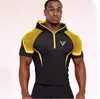 Ropa Deportiva para Hombre con Media Cremallera, Capucha, Ajustada, Dos Tonos, Bloques de Color, Transpirable, Secado Rápido, Corte Delgado, Elástica, para Entrenamiento Físico