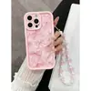 Funda para iPhone 15 Pro Max Estilo Girly Rosa con Lazo y Cadena Colgante, Funda Mate Apple 17 con Pulsera