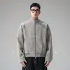 Jaqueta de camurça com zíper estilo retrô americana transfronteiriça para homens, novo estilo primavera 2026, casaco curto oversized com gola alta, moderno