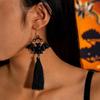 Pendientes Europeos y Americanos Transfronterizos Originales de Calavera con Borla y Cuentas de Semilla, Pendientes Personalizados Creativos de Flor de Halloween