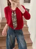 Nueva moda de otoño e invierno, estilo elegante y maduro, suéter de punto redondo vintage con bufanda de seda, prendas de punto de diseño coreano para mujer