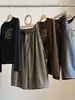Pantalones de Pierna Ancha de Cuero PU Color Café Melard para Mujer, Nuevo Estilo Otoño, Gama Alta, Corte Holgado, Adelgazantes, Pierna Recta, Pantalones Cropped Versátiles