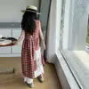 Vestido de Verano para Niñas 2025 Nuevo Vestido Retro a Cuadros Rojos para Niñas Falda Larga para Niños Grandes Falda de Capas Dopamina para Niños