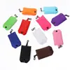 Bolsa de celular de cor sólida em poliéster bolsa de compras dobrável para supermercado bolsa dobrável portátil ecológica bolsa de presente publicitário