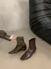 Primer Encuentro Temporada Botines de Tobillo de Tacón Bajo Retro Francés para Mujer 2026 Otoño/Invierno Nuevos Versátiles Puntera Cuadrada Cremallera Trasera Botines Plisados Ajustados