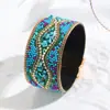 Comércio Transfronteiriço Pulseira de Couro com Miçangas de Arroz Pedras Preciosas Bohemianas Fivela Magnética de Aço Inoxidável Peça de Mão Feminina