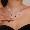 Popular Set de Collar de Pedrería Estilo Europeo y Americano de Amazon, Lujoso y Brillante, Set de Dos Piezas de Joyería de Novia de Cobre Puro, Gama Alta