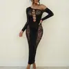 Amazon Europa América Encaje Jacquard Retro Transparente Estampado Floral Manga Larga Malla Vestido Tendencia Callejera Sexy Ajustado