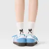 Calcetines Estilo Ballet para Mujer, Calcetines Finos de Algodón Puro para Primavera hasta la Pantorrilla, Calcetines Sueltos Sin Costuras con Lazo Estilo Miu, Calcetines Largos para Mujer al por Mayor