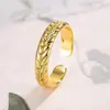 Anel de Trigo com Pedra Olho de Tigre de Personalidade Vintage, Anel Aberto Ajustável, Design de Nicho, Sensação de Alto Padrão, Luxo Leve, Acabamento Exquisito