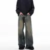 Jeans Retro Americanos de Corte Limpio Desgastados para Hombre, Pantalones Largos Casuales de Pierna Ancha Sueltos de Alta Gama Vintage