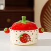 Louça de Cerâmica Criativa Pintada à Mão com Morangos, Caneca de Grande Capacidade para Estudantes de Dormitório, Tigela para Macarrão para Meninas Bonitas para a Volta às Aulas