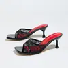 Sandalias de Verano con Tacón Alto para Mujer para Comercio Transfronterizo, Zapatos Elegantes de Malla con Cordones y Punta Cuadrada, Tacón Kitten Bajo, Chanclas de Tacón Copa de Vino