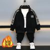 Conjunto deportivo de dos piezas para niños, estilo coreano y occidental, con forro polar, para otoño e invierno, top tipo cárdigan con letras y pantalones