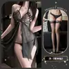 Lencería sexy, estilo de deseo puro, bata de malla de mariposa, uniforme seductor caliente y transparente sin espalda con tirantes