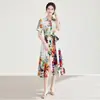 2610111-Nanyou Vestido Elegante Estilo Francés de Alta Calidad con Solapa Estampada para la Hora del Té Estilo Vacacional Vestido de Verano para Mujer