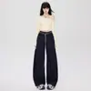 Jeans de corte curvo color denim crudo retro americano para mujer, otoño 2026 nuevos pantalones anchos de pierna ancha, tiro alto, holgados, adelgazantes, con caída