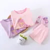 Terno de manga curta infantil Terno de ar condicionado para meninas dos desenhos animados Roupas para casa Shorts de manga curta para bebês de duas peças