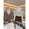 Conjunto de duas peças AS OFFICIAL Outono estilo coreano retrô com poá e renda, cardigã e regata 28996