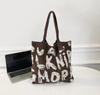 Bolsa con Estampado de Letras para Mujer, Bolso Tote de Gran Capacidad, Bolso de Hombro Simple Versátil, Bolso Tejido de Punto Novedoso Estilo Coreano, Transfronterizo