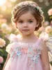Vestido 3D de Flor de Seda Yalinda para Meninas Vestido Colete de Borboleta Estilo Princesa para Crianças Pequenas Dia das Crianças