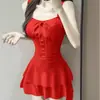 Traje de baño de hadas para mujer, de una pieza, tipo bóxer, conservador, con efecto adelgazante, cubre abdomen, estilo coreano, Ins, de alta gama, con efecto adelgazante, traje de baño para mujer para aguas termales
