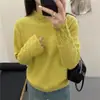 Suéter Meia-Gola Vazado com Pedrarias para Mulheres, Nova Moda Outono/Inverno, Malha Solta Versátil, Camisa Base, Top Elegante