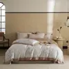 Set de Cuatro Piezas de Algodón Tencel Súper Suave y Estilo Lujoso Jacquard de Alta Precisión Funda Nórdica para Dormir Desnudo Sábanas Ropa de Cama Nueva Amarillo