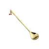 Juego de Tenedor y Cuchara de Acero Inoxidable Navideño L Transfronterizo con Colgante de Fresa Lindo Cuchara de Postre Tenedor de Fruta Cuchara de Café Caja de Regalo