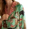 [Gato Cafetero] Pijama de Seda Helada Estilo Dibujo Animado Japonés para Mujer, Manga Larga Primavera y Otoño, Ropa de Casa Linda y Dulce Estilo Ins para Mujer