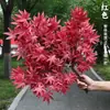 Bonsai de ácer japonês artificial verde e vermelho de galho único, folhas de planta verde, folhagem decorativa para arranjos florais