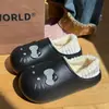 Zapatos de Algodón para Padres e Hijos Hello Kitty para Mujer Otoño/Invierno Ropa para el Hogar Ropa para Exteriores Impermeables Cálidos Punta Cerrada Suela Gruesa Pantuflas de Algodón para Niños