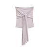 Conjunto de Saia Longa com Drapeado Amassado Color Block de Cintura Alta e Top Tubo Alcinha Rosa Ballet Feminino