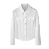 Nueva Camisa Fina para Mujer Primavera/Verano 2026 Manga Larga Cuello Campana Versátil de Algodón Top Casual con Bolsillo Falso Corte Holgado