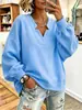 Novos tops femininos de estilo europeu e americano, com punhos canelados confortáveis, decote em V e um corte solto e casual.. Disponível para dropshipping individual
