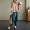 Foto real roupas de verão 2025 versão coreana de tamanho grande cobrindo a carne estampa estilo western retrô temperamento moderno terno de algodão e linho novas roupas femininas