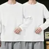 Camiseta casual versátil de manga larga para hombre para otoño, cuello redondo, color liso moderno, cómoda, transpirable y de corte holgado.