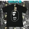Camiseta clásica de manga corta BAPE de marca de moda con estampado de camuflaje de cabeza de mono de dibujos animados para hombres, mujeres y parejas
