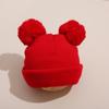 Gorro de lana para niños europeos y americanos otoño e invierno niños y niñas cálido lindo doble pompón tejido gorro pullover