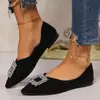 Zapatos Retro de Punta Fina sin Cordones para Mujer, Aptos para Tallas Grandes, Atractivos Zapatos de Salón con Hebilla Grande de Pedrería Cuadrada, Talla Grande Transfronteriza