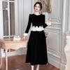 Nova Coleção Outono 2026 Roupas Femininas, Estilo Elegante e Sofisticado com Strass, Cintura Franzida, Vestido Evasê Estilo Hepburn 45056